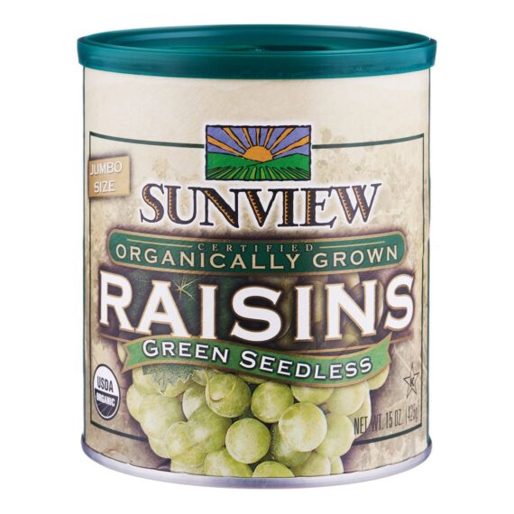 Organic green raisin 425g tin. Jpg